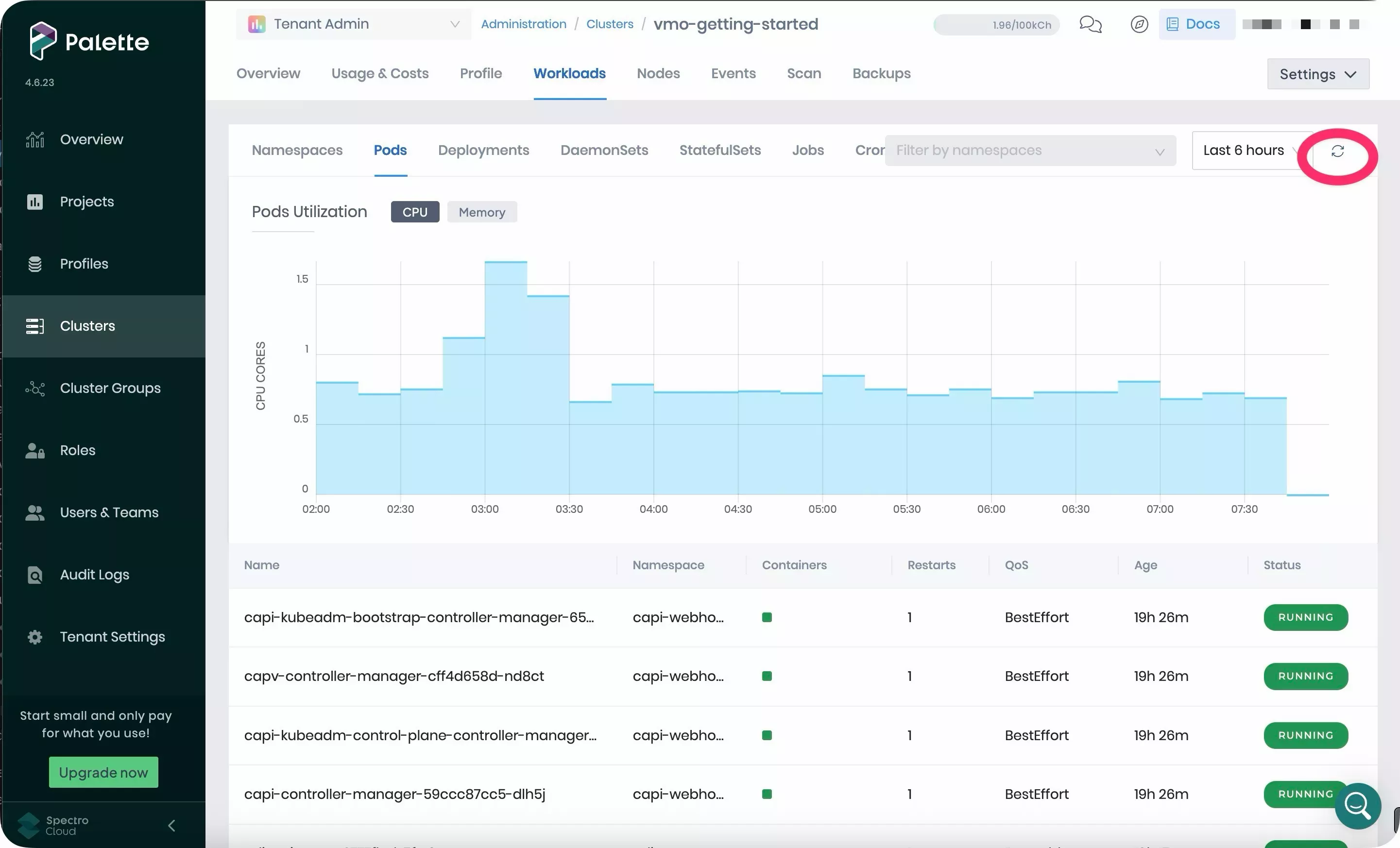 Palette in app refresh button