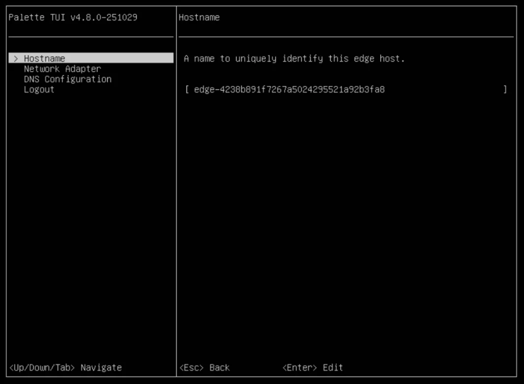 A terminal user interface showing displaying network configuration options