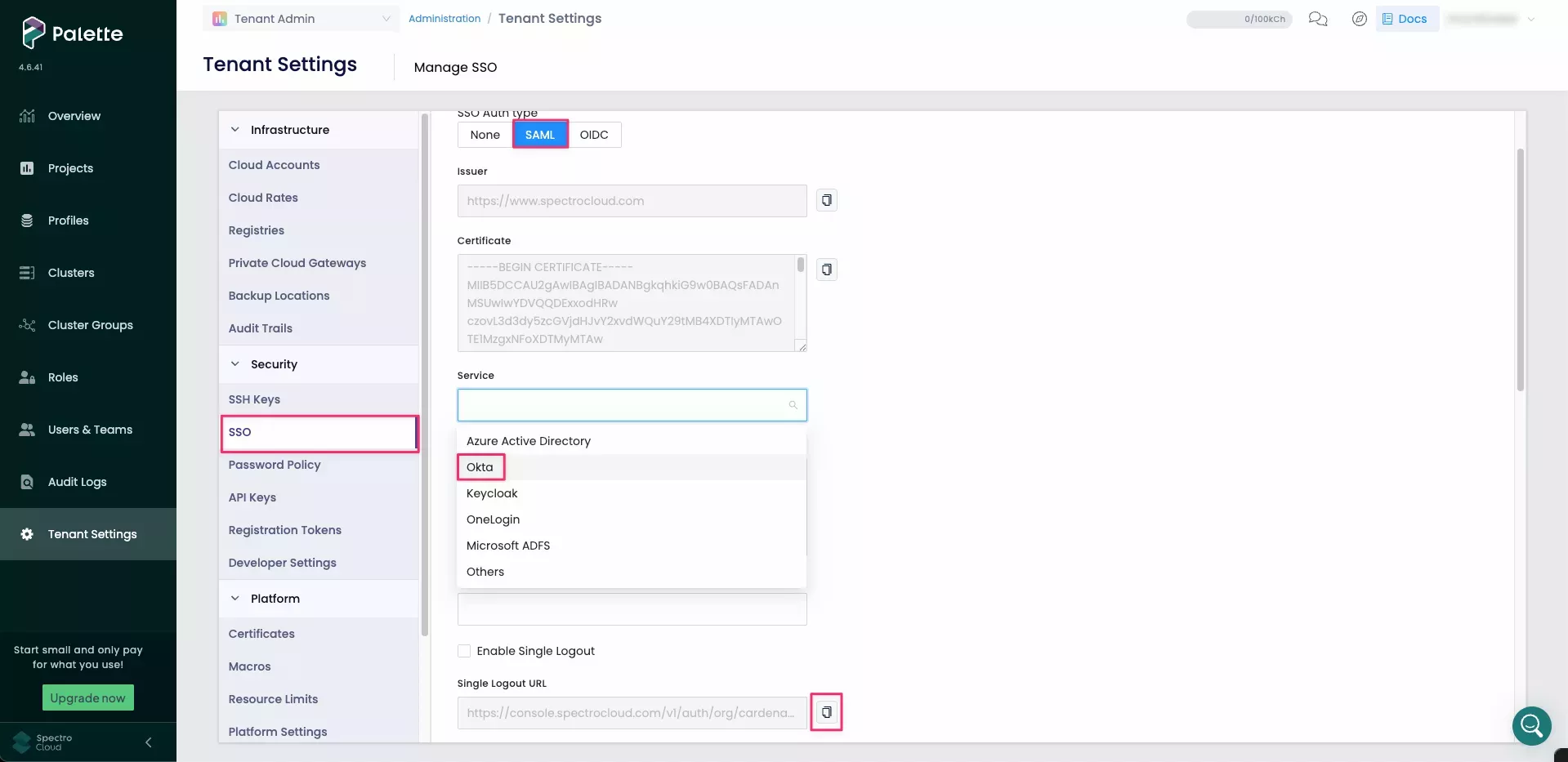 Configure Okta General Settings on Palette
